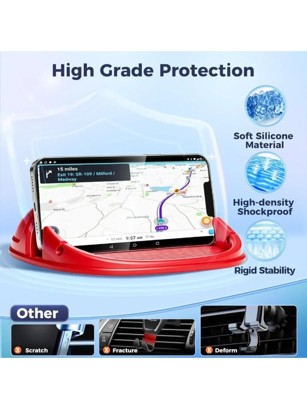 Universal Car Phone Holder & Mount - Silicone Dashboard Pad for iPhone, Samsung